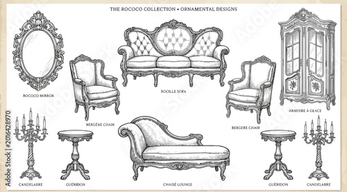 Billede på lærred Rococo collection ornamental furniture designs