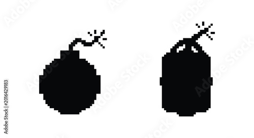 Tableau sur toile two bomb silhouettes with fuses on a white background silhouette