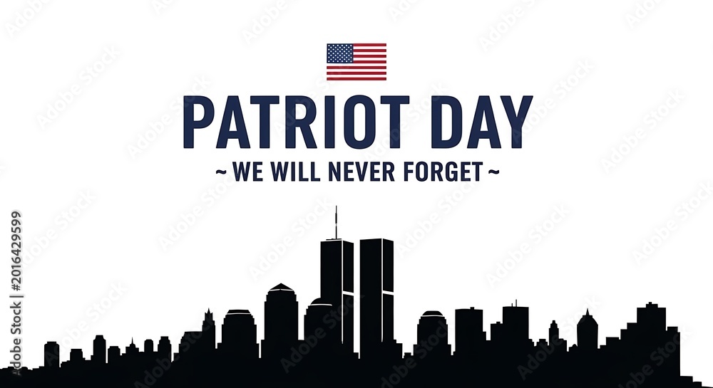 Fototapeta premium Patriot day design with united states flag and new york city skyline silhouette