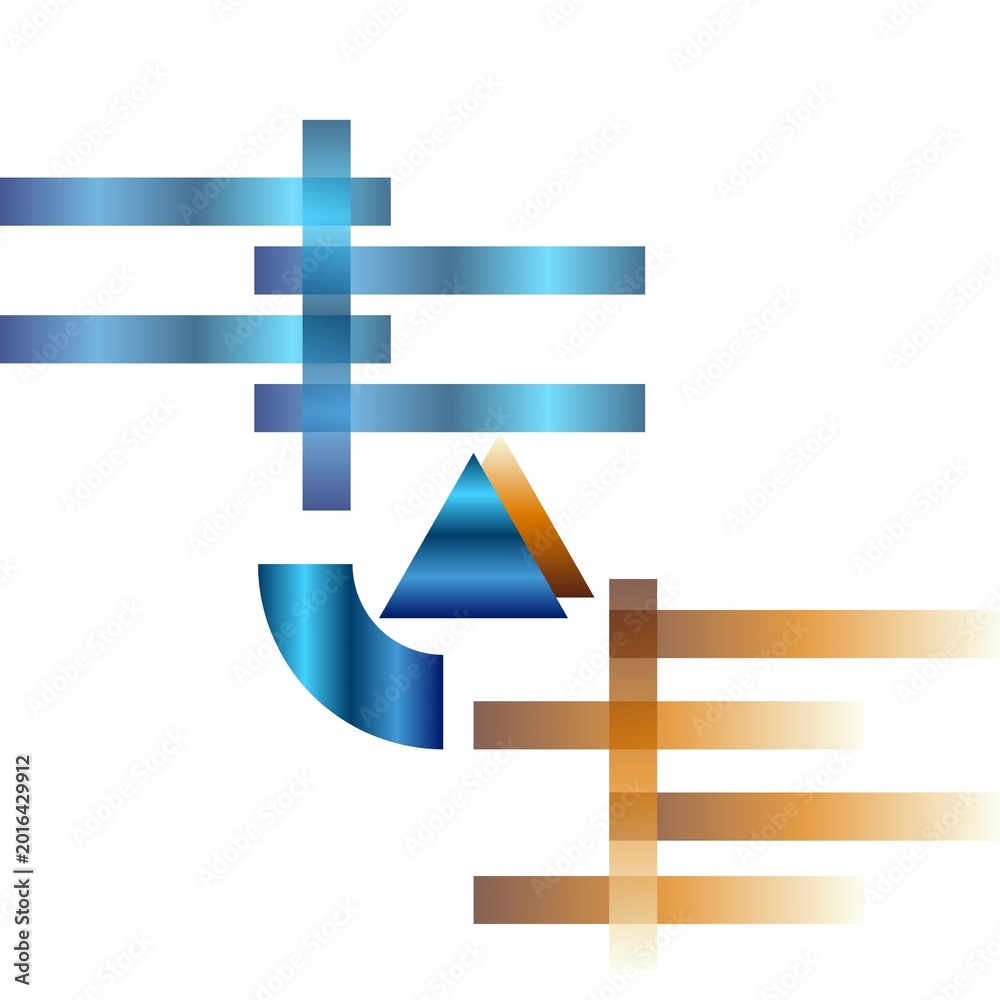 Obraz premium Abstract Geometric Vector Illustration with Blue and Orange Metallic Gradients