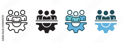Foto Teamwork and collaboration icon with people figures above a gear mechanism