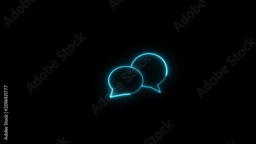 Glowing neon speech bubble animation on a black background, symbolizing digital communication, social media chat, online messaging, and futuristic technology connectivity concept.