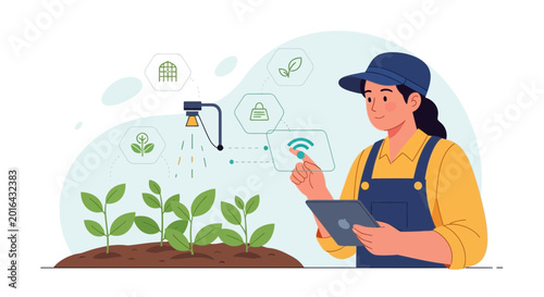 Farmer uses technology for smart farming, modern agriculture innovation concept