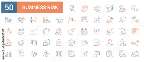 Photos Assortment of 50 business risk icons covering financial, strategic, and operational threats