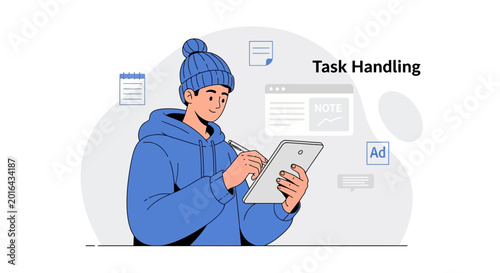 Young Person Managing Tasks on Tablet, Digital Note Taking, Productivity Concept
