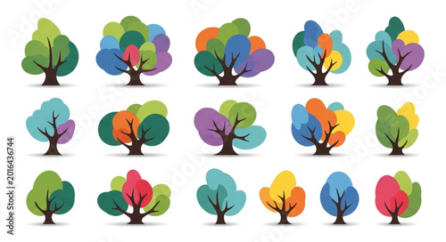 Cuadro en lienzo Collection of stylized trees with colorful foliage.