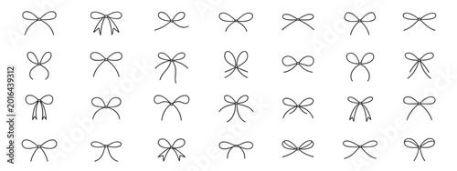 Collection of hand drawn black bow on white background ribbon knot decorative symbol