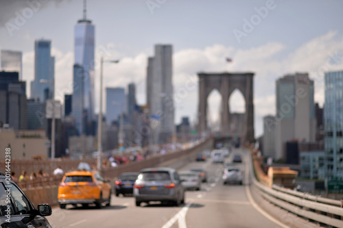 Morning Rush Hour Showing Vehicles Traveling Towards Manhattan Under Foggy Sky new york