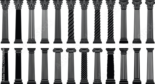 Foto Classical Ancient Pillar and Column Silhouette Set with Greek and Roman Architec