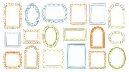 A collection of colorful picture frames in various shapes and designs for graphic design and decoration