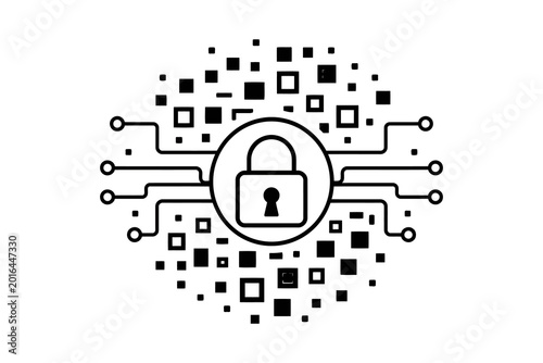 фотографія Digital security lock icon with circuit pattern background