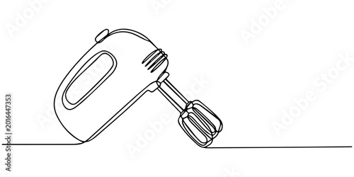 Canvas Print Continuous line drawing of electric mixer with bowl for baking enthusiasts