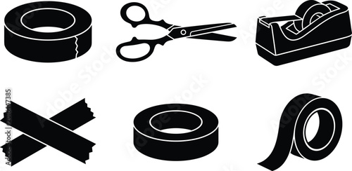 Bild auf Leinwand Office and craft supply silhouette illustration set, six unique black designs sh