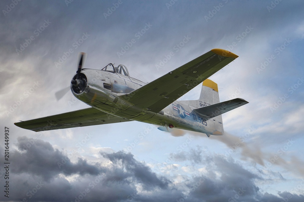 Fototapeta premium North American T-28 passage rapide fumée