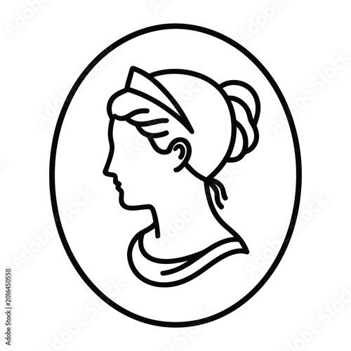 Classic cameo portrait of a woman in profile view inside an oval frame as a vintage vector illustration element