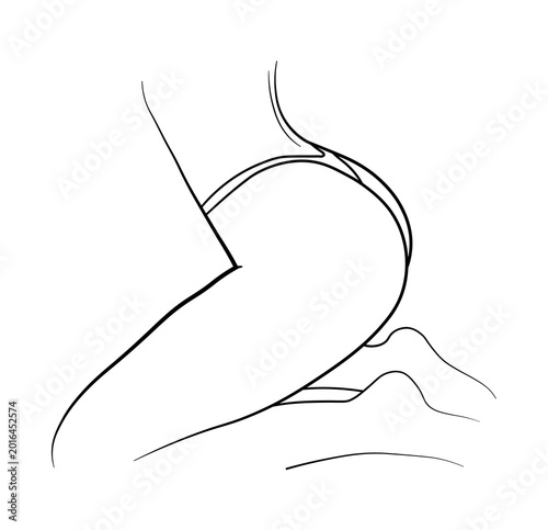 buttocks, woman in swimsuit, bikini, panties, hand-drawn, black and white vector