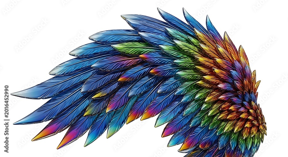 Obraz premium Vibrant rainbow wing illustration detailed feather design for fantasy and mythological artwork