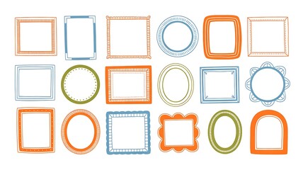 Collection of colorful photo frames and borders in various shapes and designs
