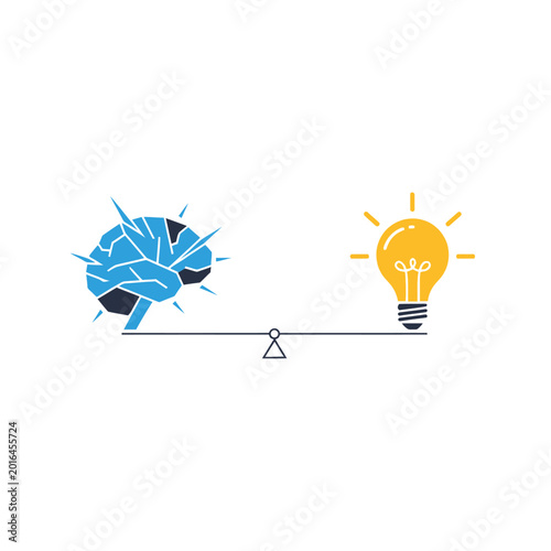 Brain vs. Idea: Equilibrium Concept, Light Bulb, Mental Power, Creative Thinking