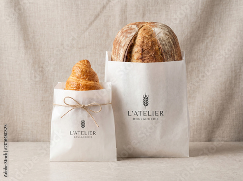 Minimal bakery packaging mockup with bread