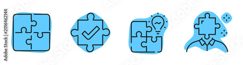 Schilderij op canvas Puzzle piece icons showing problem solving solution and idea generation