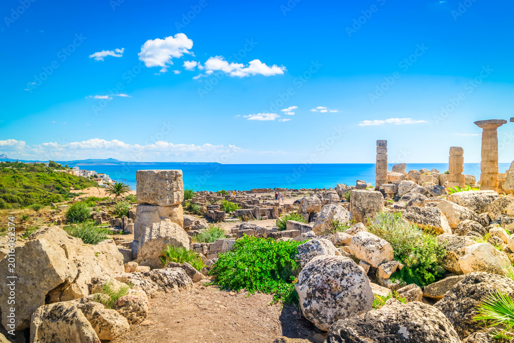 Fototapeta premium Selinunte site with ancient greek ruins, Sicily island, Italy