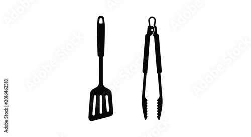Kitchen spatula and tongs silhouette on a white background