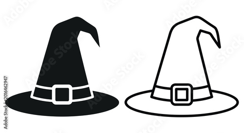 Cuadro en lienzo Two witch hats with buckles black and white silhouette