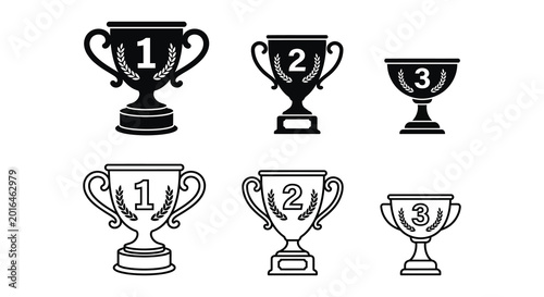 Set of trophy silhouettes with numbers one two and three silhouette