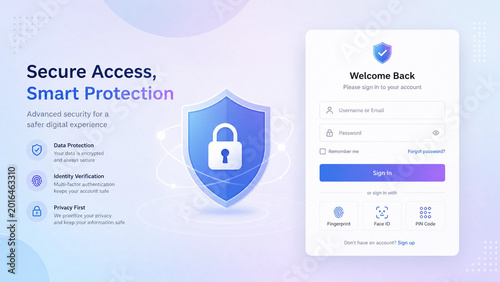 Digital security illustration with secure access and smart protection login interface elements