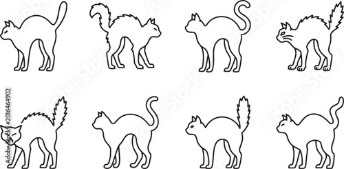 Canvas Print Scared and angry cat icons with arched backs and puffed tails