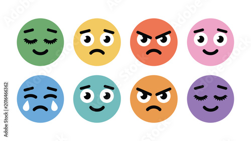 Obraz na plátně Colorful emoji faces vector set, cute emoticons with different emotions and expr