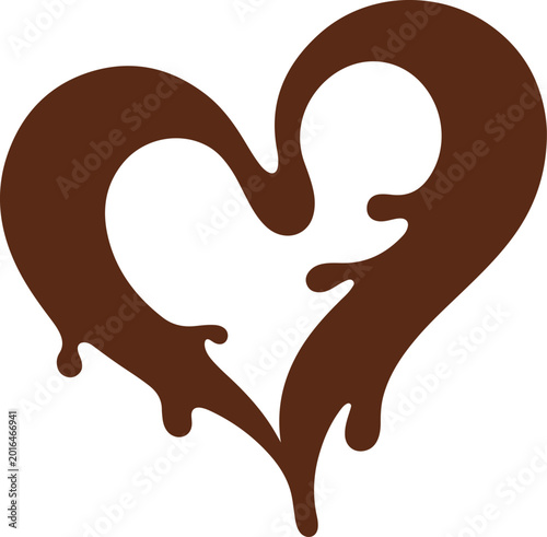 Brown Chocolate Heart Melting Isolated on White Background