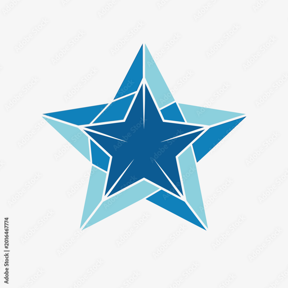 Fototapeta premium Abstract layered star emblem in blue tones.