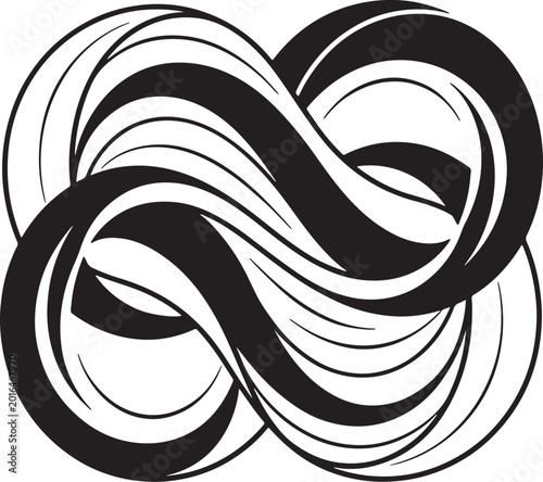 Obraz na plátne Abstract black and white swirling lines forming interlocking loops also transpar