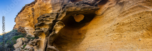Panorama Of Sandstone Rock Formations In Lobo Canyon On Santa Rosa Island