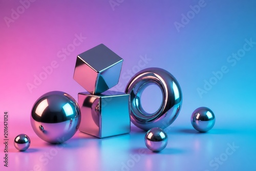 Retro Futurism Chrome Geometry Neon Gradient