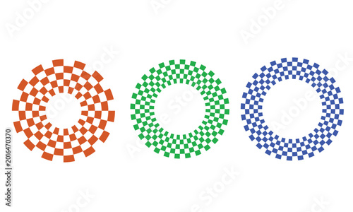 Obraz na płótnie Checkerboard circular patterns orange green and blue vector illustration on whit