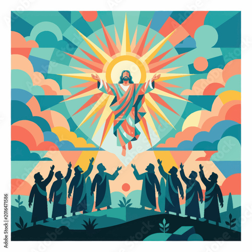 Canvastavla Jesus Ascending to Heaven with Disciples Watching Below.
