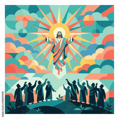 Slika na platnu Jesus Ascends to Heaven Surrounded by Disciples and Radiant Light