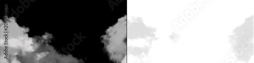 Natural white fluffy cloud formation overlay isolated on black background for realistic sky digital photo editing.