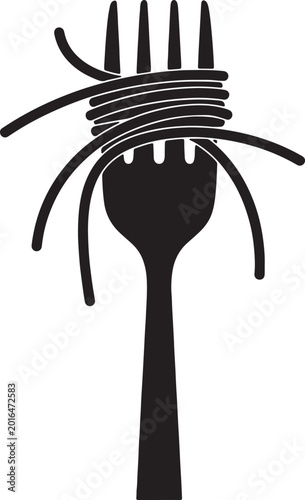 Konstfotografi Black silhouette of a fork with spaghetti wrapped around the tines also transpar