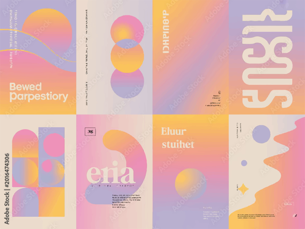 Fototapeta premium Abstract Poster and Social Media Template Set with Gradient Geometric Shapes