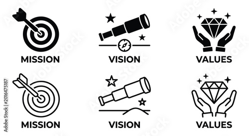 Obraz na plátně business concept icons with mission vision and values text silhouette