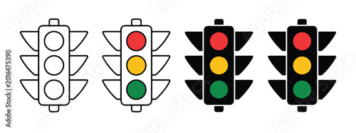Bilde på lerret Traffic control light icon vector set with stoplight signals, road safety indica