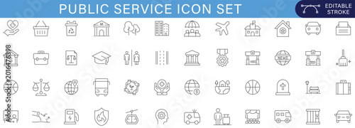 фотографія Public service line icon set featuring healthcare banking transport education sa
