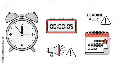 Tableau sur toile Alarm clock with deadline alert symbols.