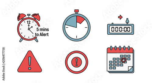Tablou pe pânză Collection of Time and Warning Icons.