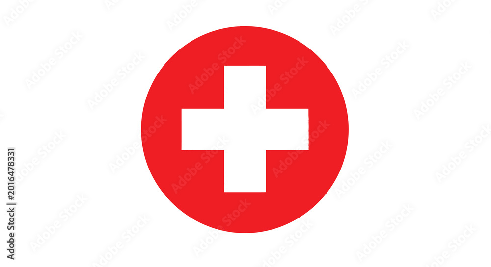 Fototapeta premium swiss flag icon with white cross on red circle isolated