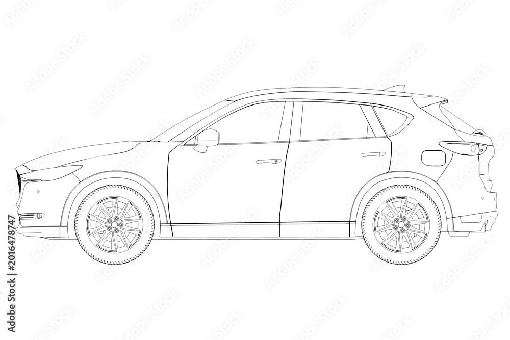 Fototapeta premium car outline drawing, sketch, contour image